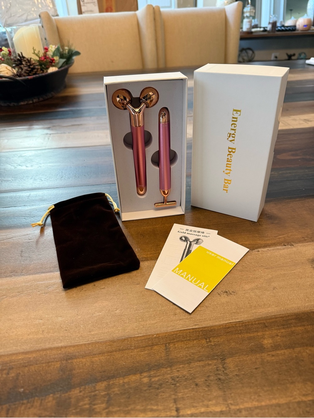 Pink Facial Roller & T-Bar Massager Set - Sleek Beauty Tools